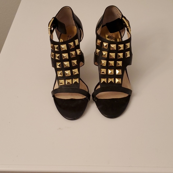 Leather heels black and gold - Picture 1 of 3